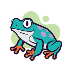 Fototapeta premium Cartoon vector illustration of a colorful tree frog with orange feet.