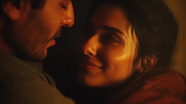 Intimate Close Up of Romantic Couple in Warm Golden Light