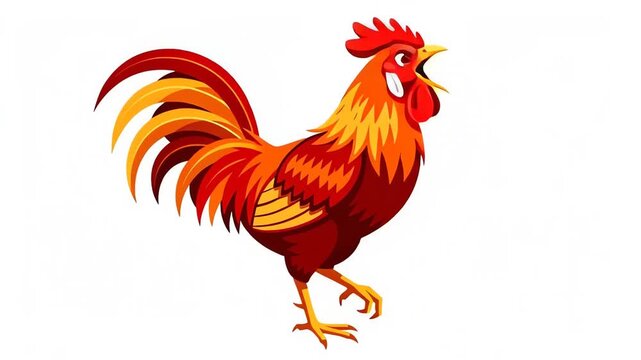 Colorful Cartoon Rooster Crowing Morning Call Animation