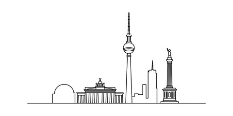 Berlin skyline outline with famous landmarks like brandenburg gate and tv tower Vector, illustration © Badhon_Designer