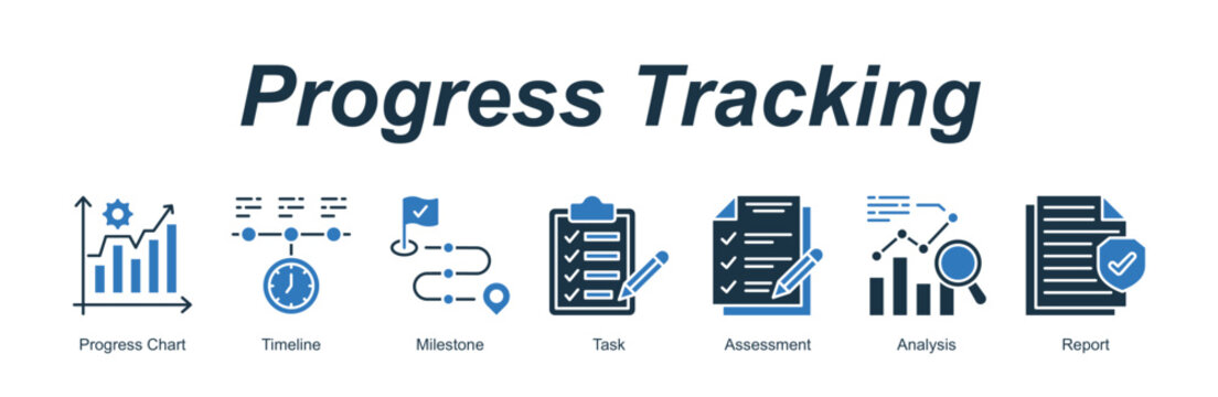 Progress Tracking banner web icon vector illustration concept with an icon of Progress Chart, Timeline, Milestone, Task, Assessment, Analysis, Report 
