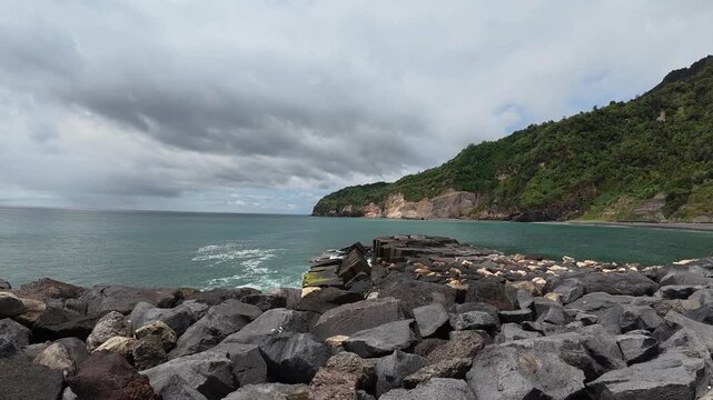 Volcanic rocky shore of the Atlantic Ocean in the Azores