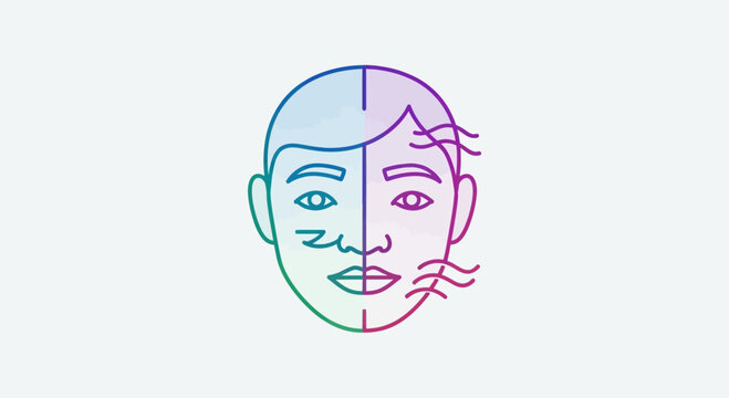 Split Face Icon: Dry Skin vs Oily Skin, Skincare, Dermatology, Health, Beauty, Gradient