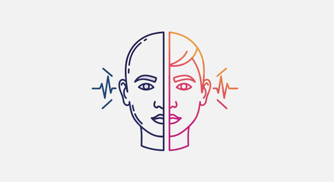 Split Human Face with Sound Waves: AI vs Human, Technology, Communication, Emotion