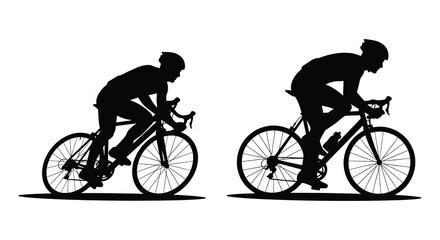 Obraz premium Two cyclists riding road bikes in black silhouette high quality professional detailed modern elegant stylish clean crisp vibrant colorful