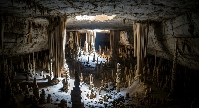 Mighty Limestone Cave Interior Stalactites Formations Underground