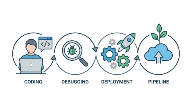 A developer is coding and debugging a software deployment pipeline.