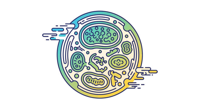 Microscopic World: Colorful Illustration of a Cell with Organelles and Bacteria