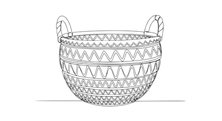 Obraz premium Hand-drawn Woven Basket with Handles - Line Art Illustration