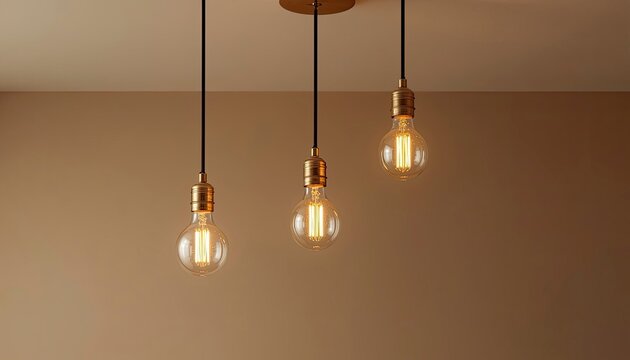 Vintage style glowing Edison light bulbs hanging from the ceiling.