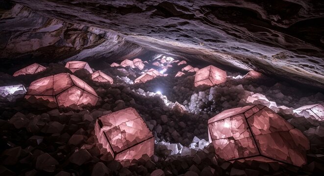 Mysterious glowing crystal cave cavern interior natural formation