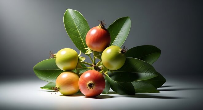 Acca Sellowiana Fruits with Green Leaves