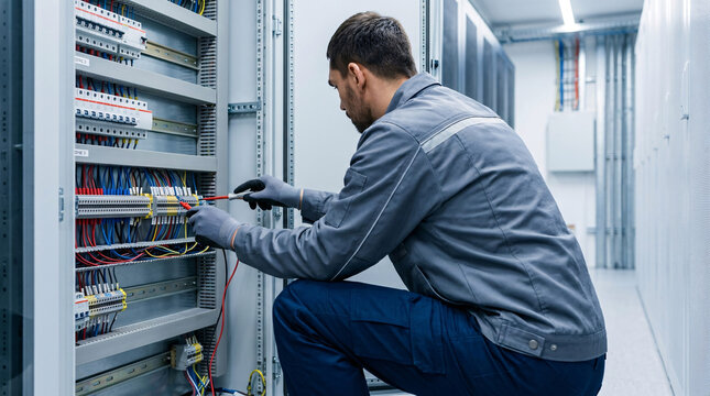Technicien travaillant sur serveurs informatiques