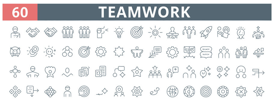 Set of teamwork and collaboration icons for business, strategy, and projects, vector.