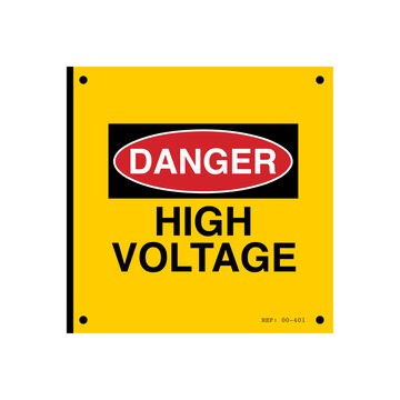Bold high voltage danger sign vector featuring clear warning text on yellow background. Ideal for electrical safety, industrial environments, power facilities, and hazard prevention signage.