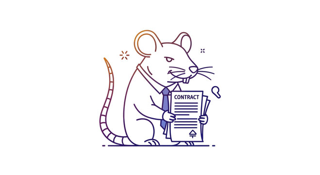 Sly businessman rat holding a contract, representing corruption, shady deals, and corporate greed