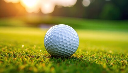 Golf ball on green fairway at sunset (5)