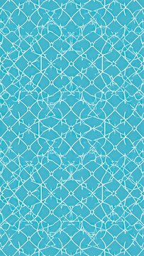 Light teal background with repeating white lattice pattern of interwoven lines and spikes
