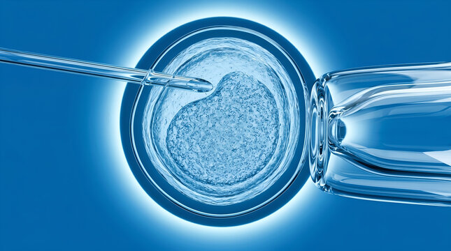 Macro shot of egg cell being injected by scientific needle, concept of artificial insemination and fertility treatment