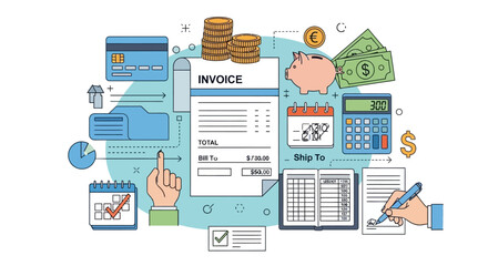 Fototapeta premium Financial Accounting and Invoicing Process Illustration.