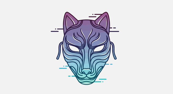 Mysterious Fox Mask with Gradient Colors, Japanese Kitsune Art Style