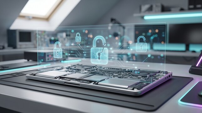 Laptop Motherboard with Holographic Interface, Data Privacy