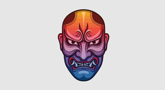 Japanese Oni Mask, Traditional Folklore, Fierce Expression, Colorful Design