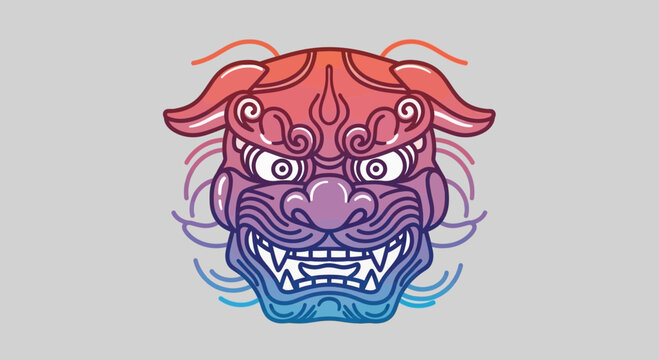 Japanese Oni Mask Tattoo Design Gradient Colors