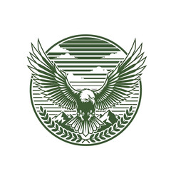 Fototapeta premium Stylized Bald Eagle Emblem with Spread Wings and Laurel Wreath.