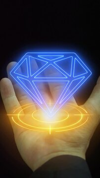 Growth value, increasing value added to business product and service. Business and finance growth concept. Businessman showing glowing neon line of daimond on target on virtual screen.