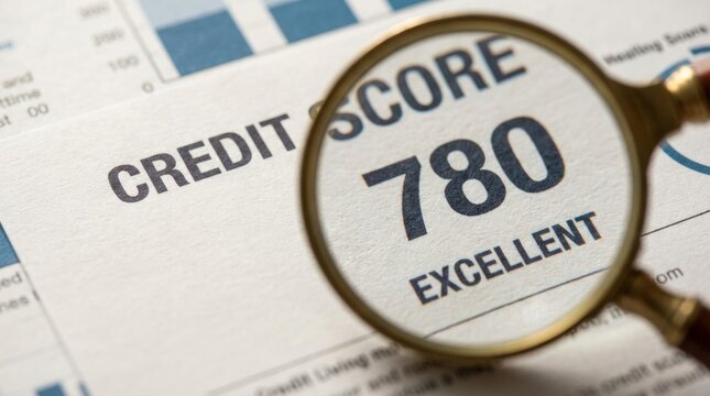 Magnifying Glass Over Credit Score Report Showing 780