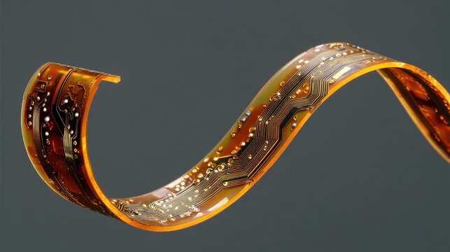 Flexible circuit board curves gracefully against a neutral background