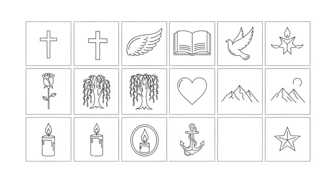 A collection of religious and symbolic icons.