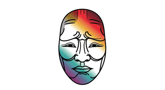 Abstract Japanese Noh Mask with Colorful Gradient and Expressive Face