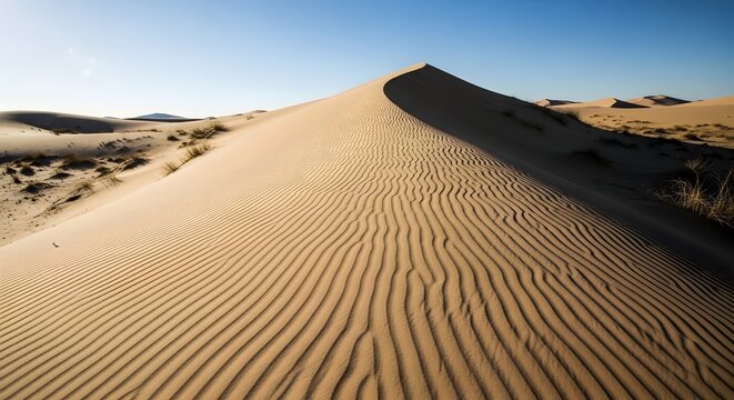 Striking desert sand ripples patterns under clear blue sky