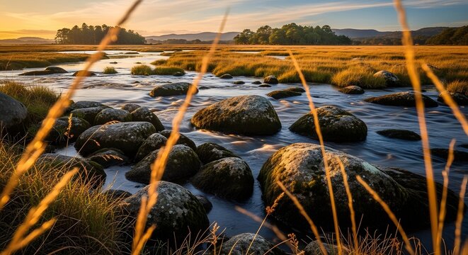 Sunrise Reflections Across Coastal Tide Pool Rocky Estuary