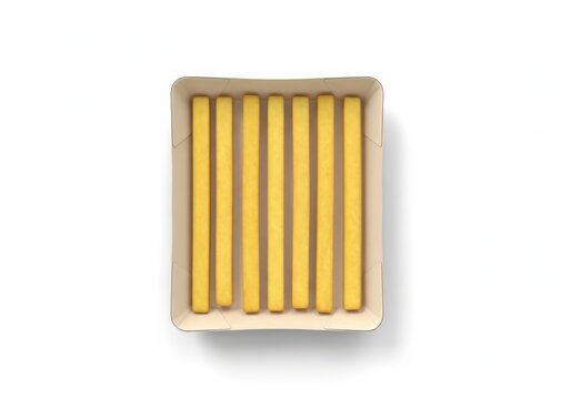 Five yellow wooden matches in a cardboard matchbox
