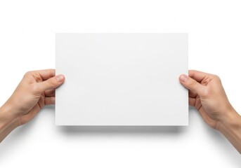 Obraz premium Two hands holding a blank white paper between them