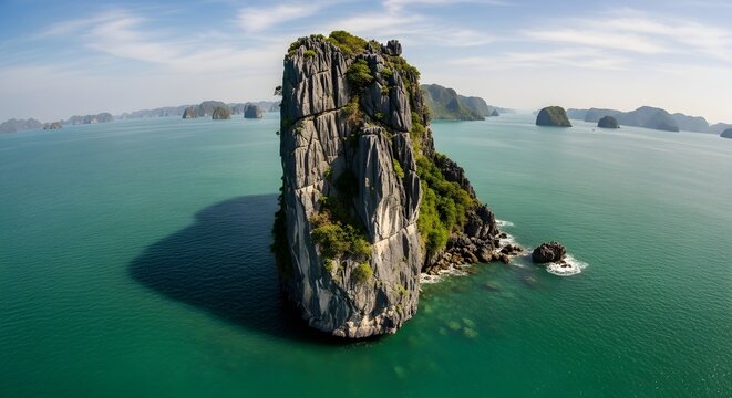 Tropical limestone karsts islands in emerald bay