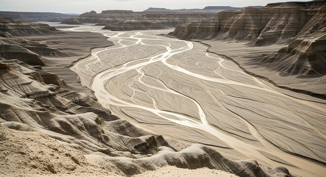 Winding river through arid canyon landscape desert canyon