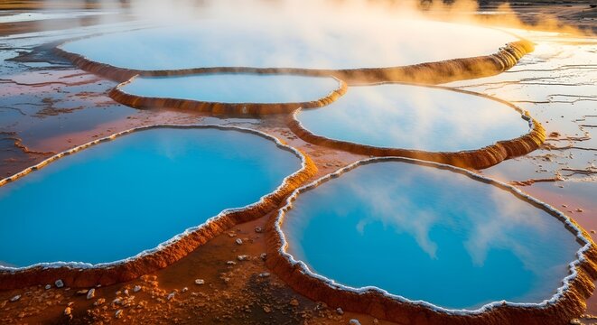Vibrant tidal pools reflection at low tide in nature