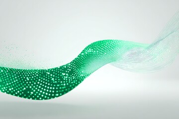 Fototapeta premium clean green energy wave, fluid glass-like surface with sparkles, bright white background, minimal and fresh, copy space bottom, eco technology concept