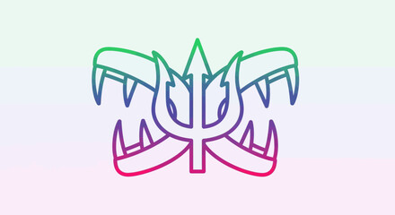 Fototapeta premium Mythical Trident Symbol with Fierce Monster Jaws, Gradient Colors, Abstract Logo Design