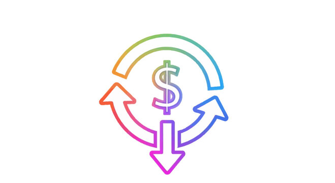 Money Exchange Cycle Icon with Dollar Sign and Arrows, Rainbow Gradient