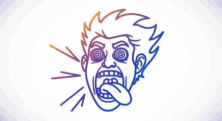 Fototapeta premium Man screaming with dizzy eyes and tongue out, cartoon style, vibrant colors