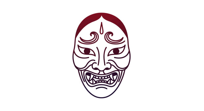 Japanese Noh Mask Illustration - Traditional Art, Dramatic Expression, Cultural Symbol