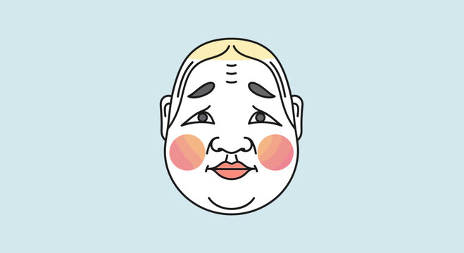 Japanese Noh Mask Illustration: Traditional Character Face with Rosy Cheeks