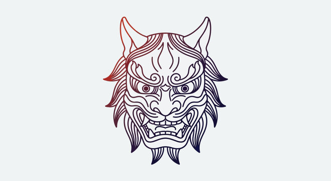 Japanese Oni Mask Tattoo Design - Fierce Demon Face Illustration