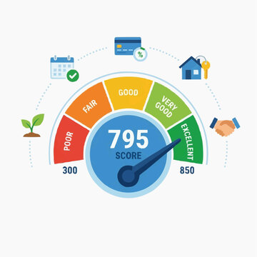 Credit Score Representation: A graphic representation of credit score illustrating different levels of financial health and creditworthiness.