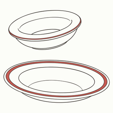 Stacked red and white plates